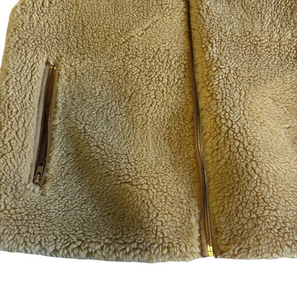 J Crew Tan Faux Fur Vest Gold ZIpper Detail Size Large - Picture 4 of 9